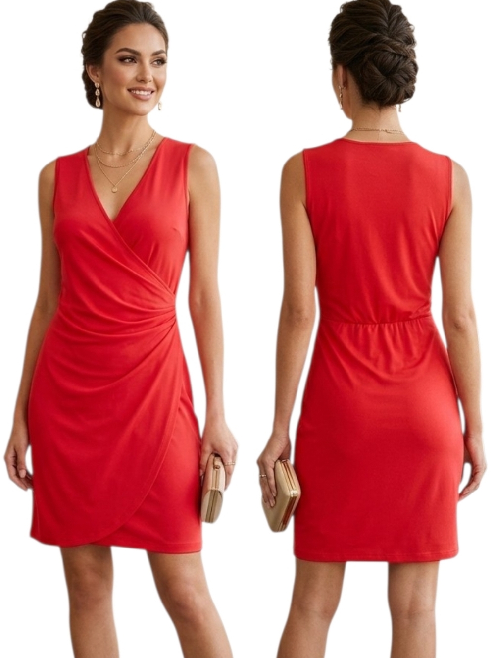 WALTER BAKER W118 Red Sleeveless Faux Wrap Dress - Size S